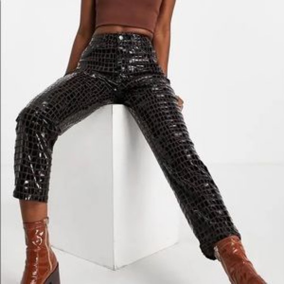 Topshop Faux Croc Cropped Straight Leg Pants - Picture 2 of 13